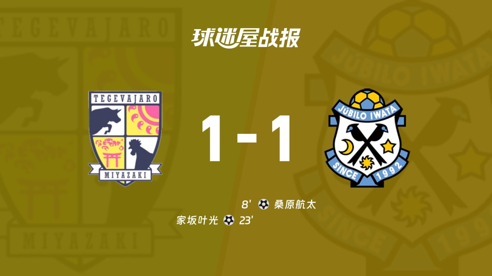 【日职乙联赛第11轮】宫崎棒牛鸟vs磐田喜悦比赛结果:宫崎棒牛鸟(1-1)磐田喜悦比分战报(2026年10月17日)