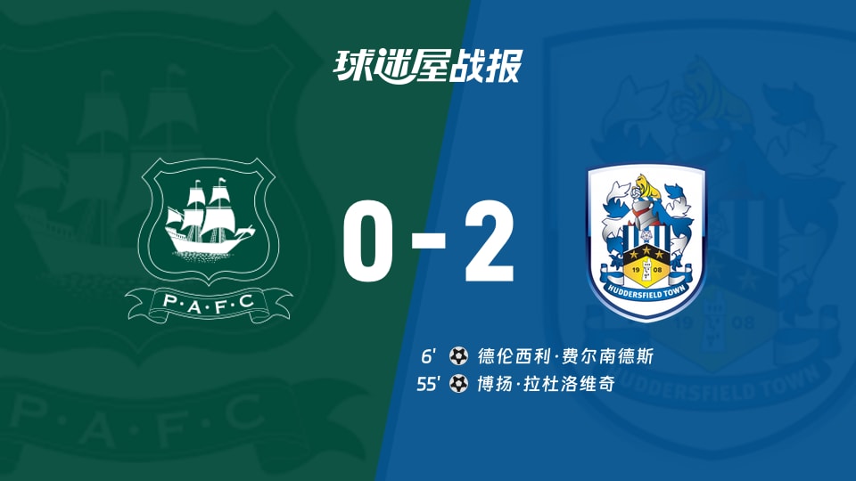 【英甲联赛第11轮】普利茅斯vs哈德斯菲尔德比赛结果:普利茅斯(0-2)哈德斯菲尔德比分战报(2026年10月17日)