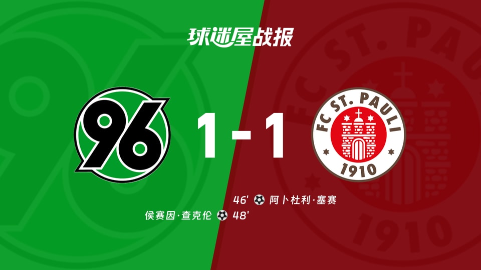 【德乙联赛第8轮】汉诺威96vs圣保利比赛结果：汉诺威96(1-1)圣保利比分战报(2026年10月18日)