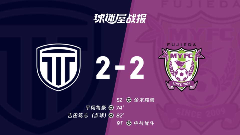 【日职乙联赛第12轮】枥木市FCvs藤枝MYFC比赛结果:枥木市FC(2-2)藤枝MYFC比分战报(2026年10月21日)