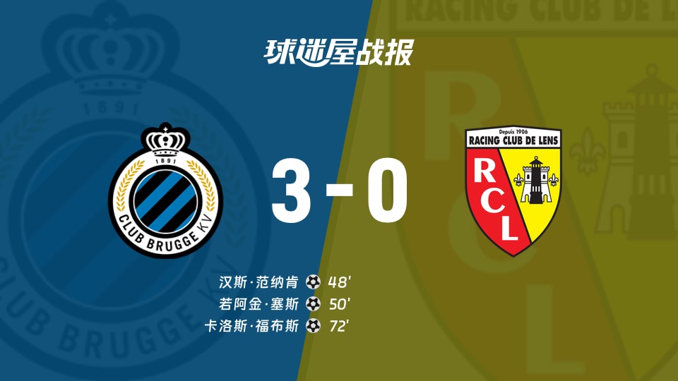 【欧冠联赛阶段第3轮】布鲁日vs朗斯比赛结果:布鲁日(3-0)朗斯比分战报(2026年10月22日)