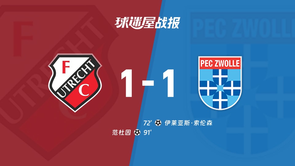 【荷甲联赛第10轮】乌德勒支vs兹沃勒比赛结果:乌德勒支(1-1)兹沃勒比分战报(2026年10月24日)