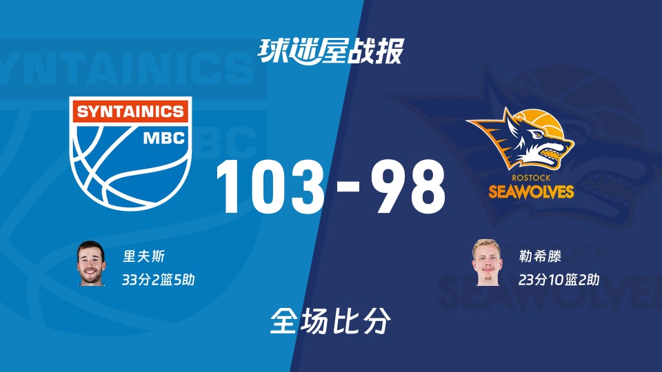 德篮甲常规赛:里夫斯33+2+5,中央德国以103-98战胜罗斯托克