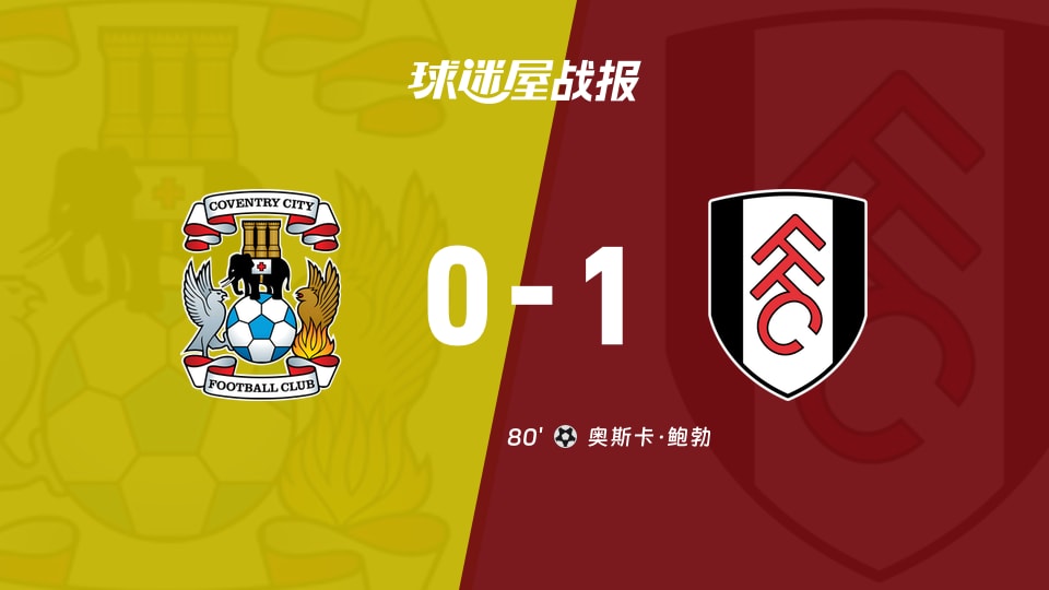 【英超联赛第8轮】考文垂vs富勒姆比赛结果:考文垂(0-1)富勒姆比分战报(2026年10月24日)
